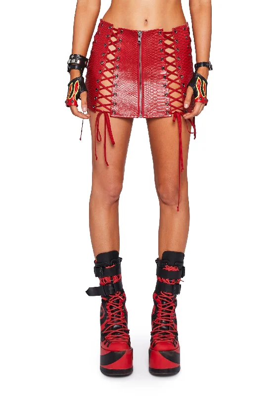 Women's Apparel And Garments Chic & Modern Sales Deadly Dose Snakeskin Skirt - Red