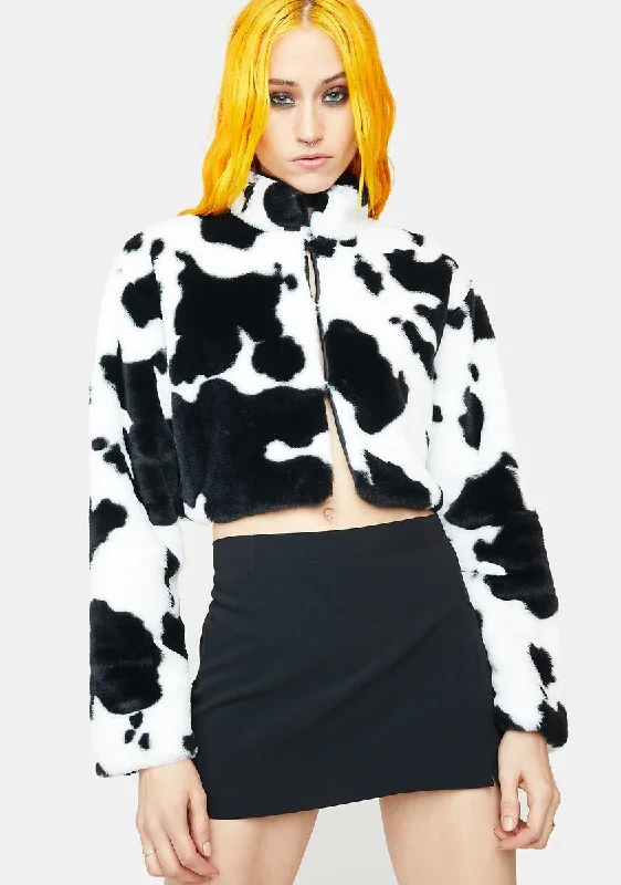 Elegant Clothing For Women Budget Saver Calf Of Me Cow Print Jacket