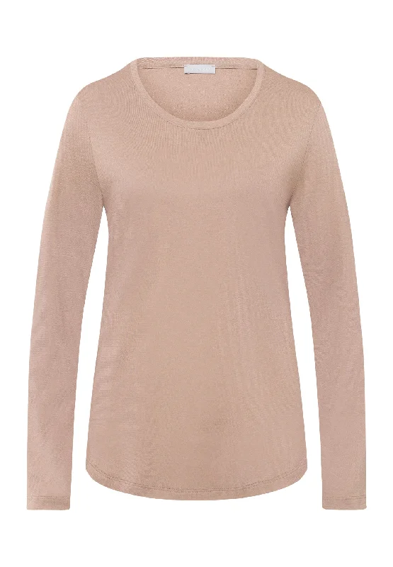 Premium Style Offers Women's Trendy Outfit Premium Style Offers Sleep And Lounge Relaxed Round Neck Top | Mocha 77844-2819