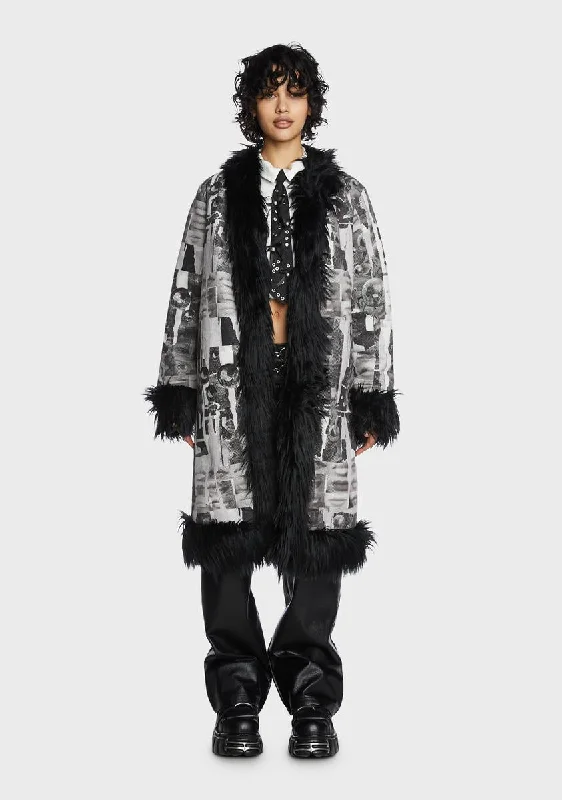 Charming Women's Garments Seasonal Clearance Poseur Faux Fur Coat