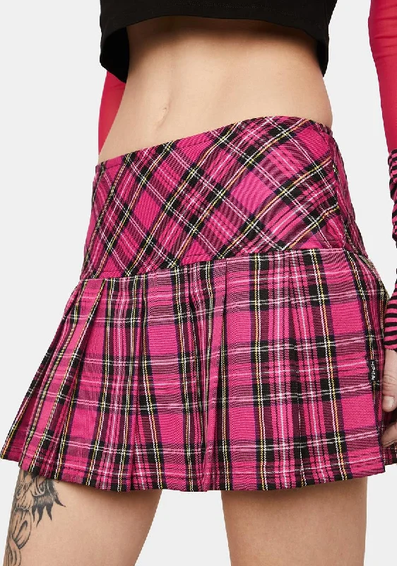 Women's Work Apparel Hot Picks Pink Plaid Pleated Mini Skirt