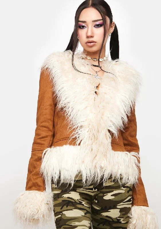 Formal Clothing For Women Everyday Elegance Sale Brown Faux Fur Trim Coat