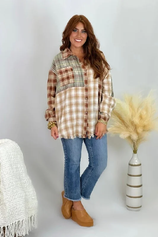 Limited Time Offer Women's Clothes And Apparel Sets Limited Time Offer Sage and Rust Mixed Plaid Top