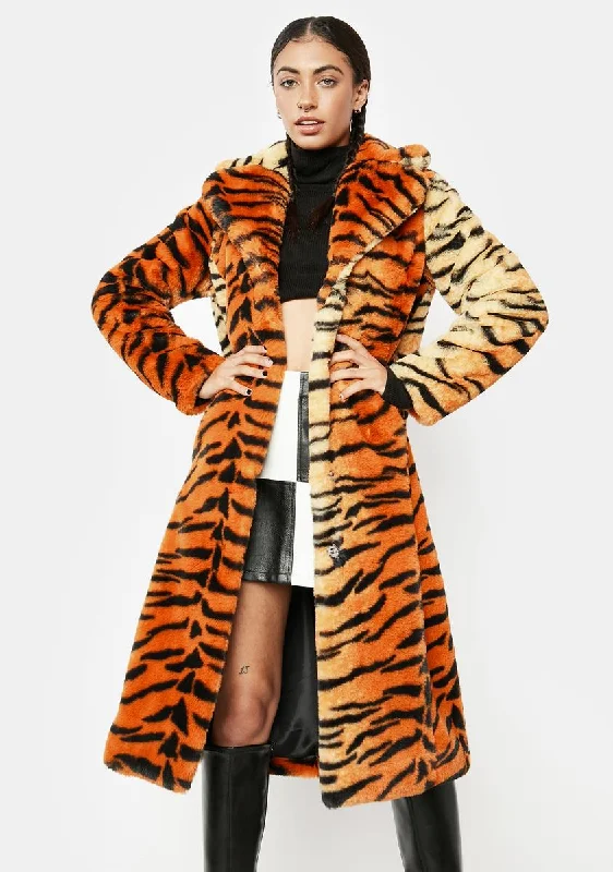 Classic Women's Clothing Styles Find Your Unique Flair Orange Tiger Kai Faux Fur Coat