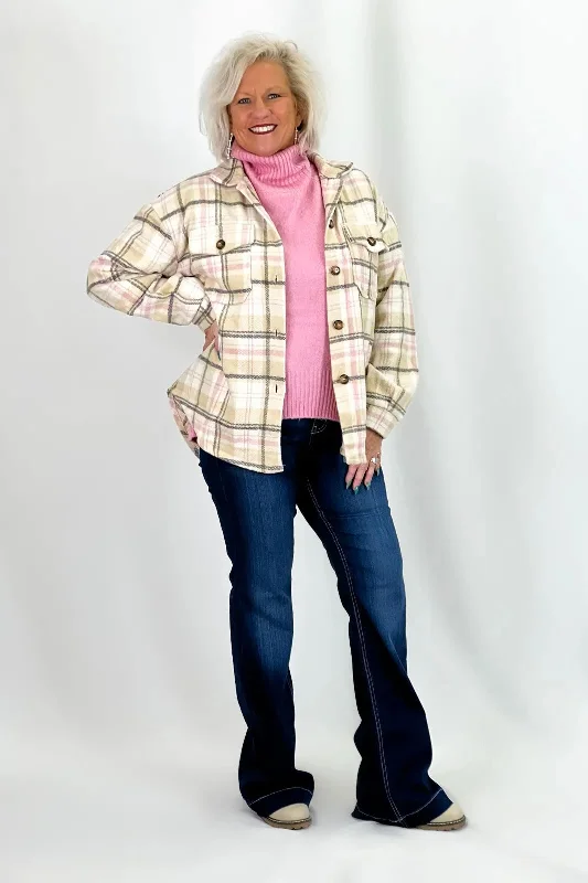 Shop Sales Women's High-Fashion Garments Shop Sales Pink Plaid Two Pocket Cozy Shacket