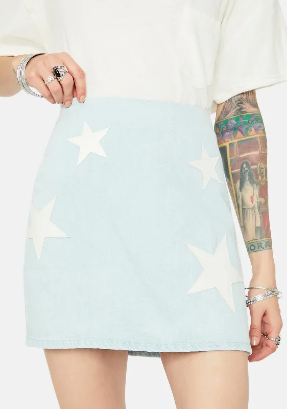 Women's Relaxed Outfit Fashion Sale Road Less Traveled Star Patch Jean Skirt