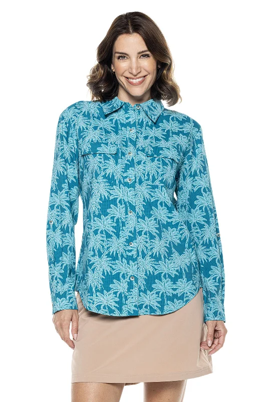 Trendy Styles Women's Contemporary Apparel Trendy Styles Women's Mylitta Travel Shirt | Tahitian Teal Swaying Palms