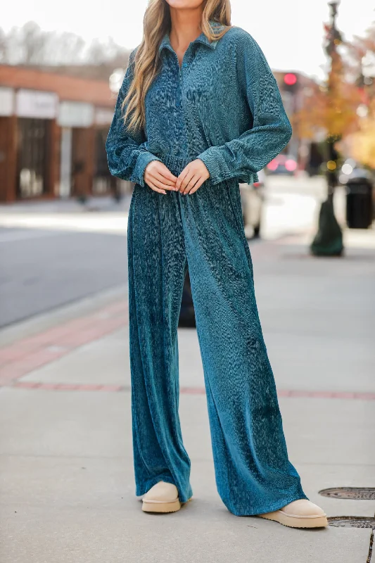 Modern Women's Clothes Fashion-Forward Offers FINAL SALE - Luxurious Dream Teal Velvet Plisse Pants