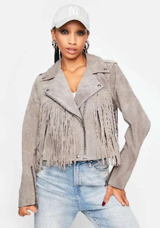 Casual Clothing For Women Flirty Fashion Discounts High Altitude Fringe Moto Jacket