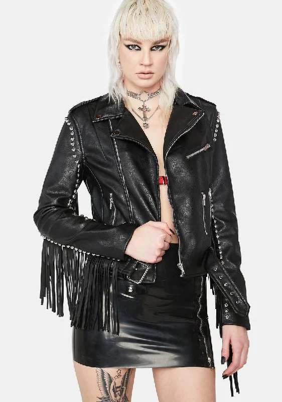 Women's Office Attire Unleash Your Trendy Side Fringe Moto Jacket