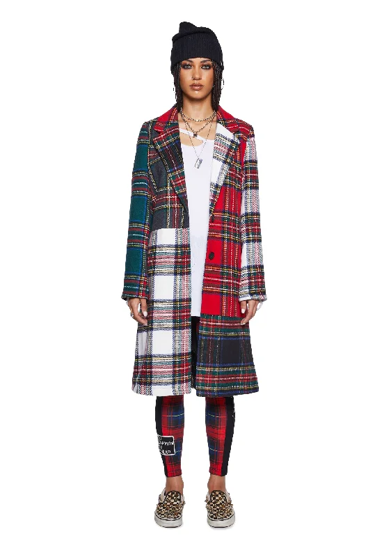 Women's Work Outfit Quick Grab Deals Taste Of Fury Plaid Coat - Red