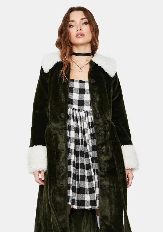 Women's Weekend Outfit Hot Sale Olive Collegiate Sass Faux Fur Trench Coat