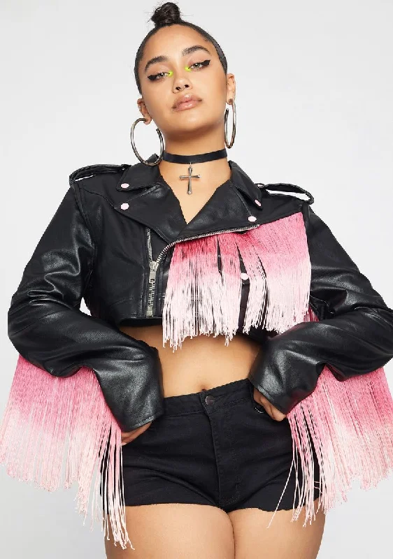 Women's High-Fashion Outfit Limited Stock, Big Sale Plus Bite The Dust Fringe Moto Jacket