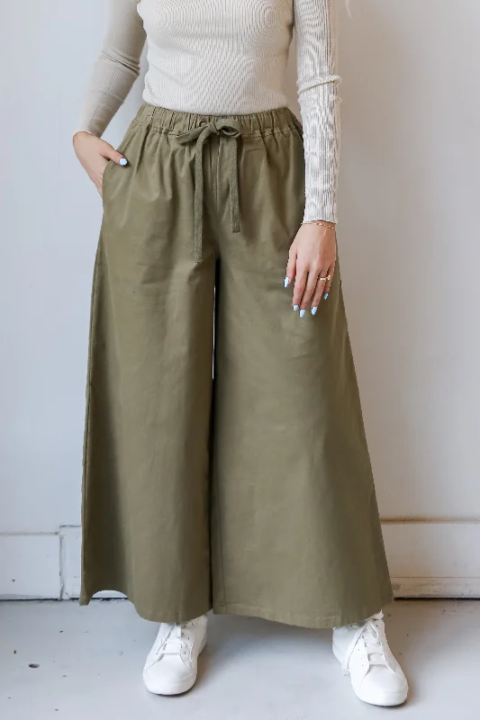 Women's Trendy Garments Stay Ahead In Style FINAL SALE - Enhanced Energy Olive Wide Leg Pants