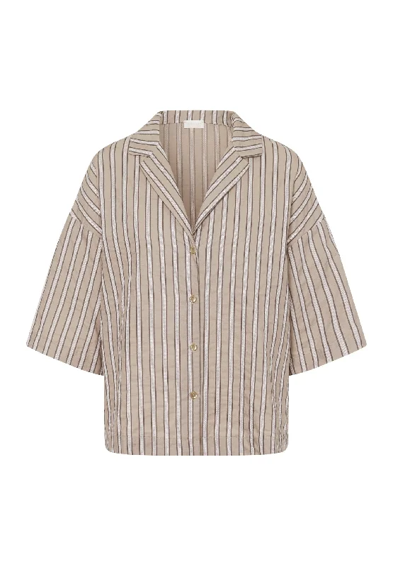 Timeless Elegance Redefined Women's Clothing Apparel Sets Timeless Elegance Redefined Urban Casuals Notch Collar Shirt | Earthy Stripe 78708-2370