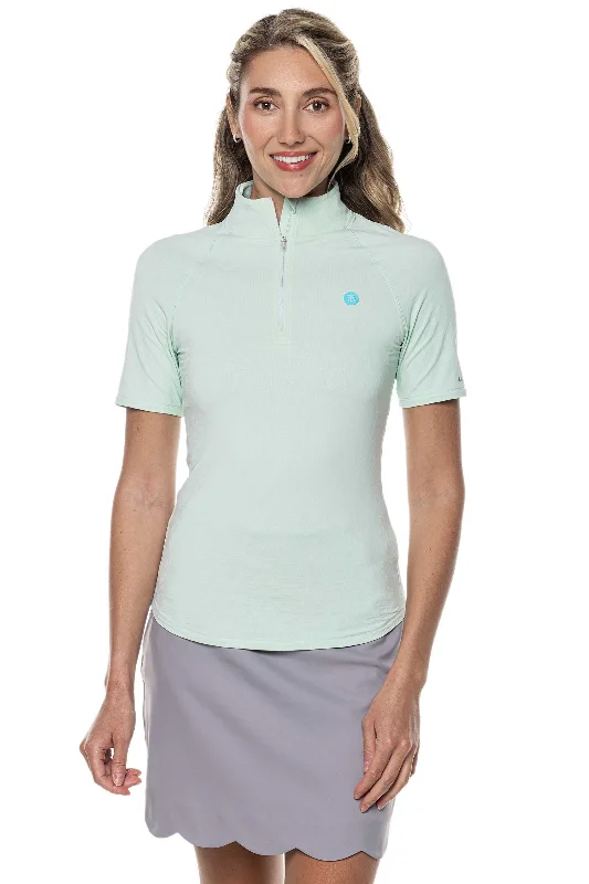 Fashion Forward Women's Plus-Size Clothes Fashion Forward Women's Albatrose Golf Elbow Sleeve Shirt | Misty Aqua Diamond Jacquard