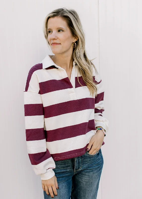 Hot Picks Comfortable Women's Apparel Hot Picks Burgundy Rugby Stripe Top