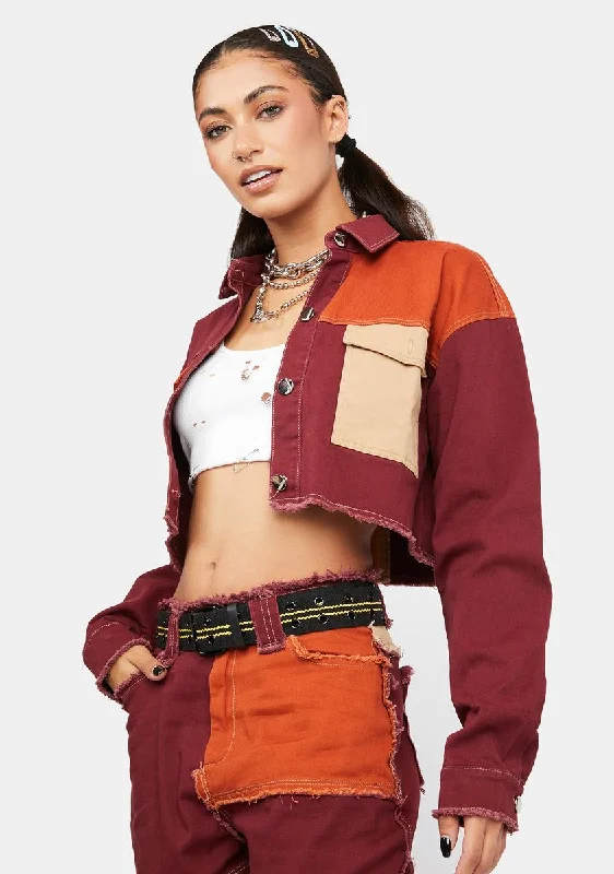 Stylish Women's Outerwear Apparel Fashion Deal Bitter Hidden Layers Patchwork Crop Jacket