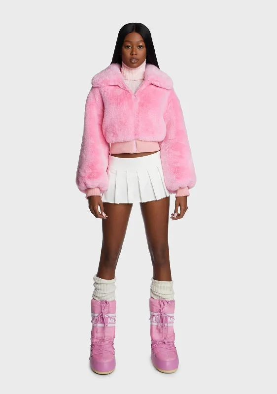 Women's Athleisure Apparel Stylish Deals Pink Drew Street Faux Fur Jacket