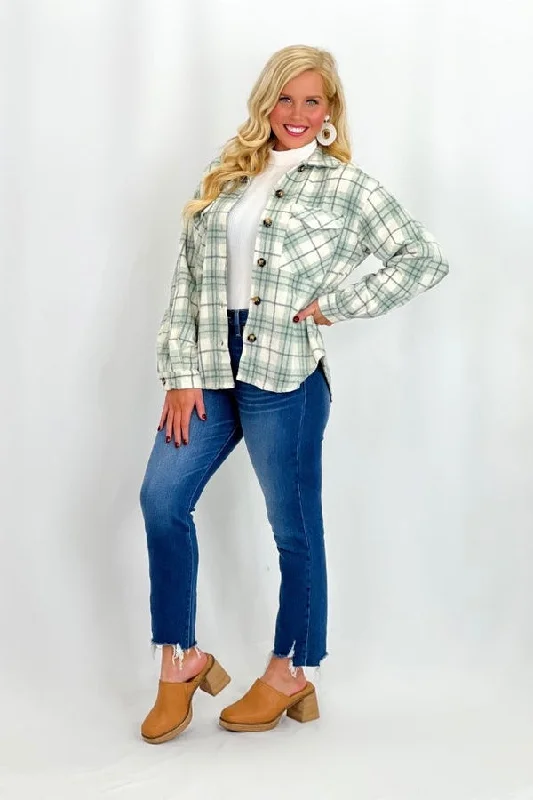 Absurdly Cheap Sale Sustainable Women's Apparel Absurdly Cheap Sale Sage Button Up Plaid Shacket