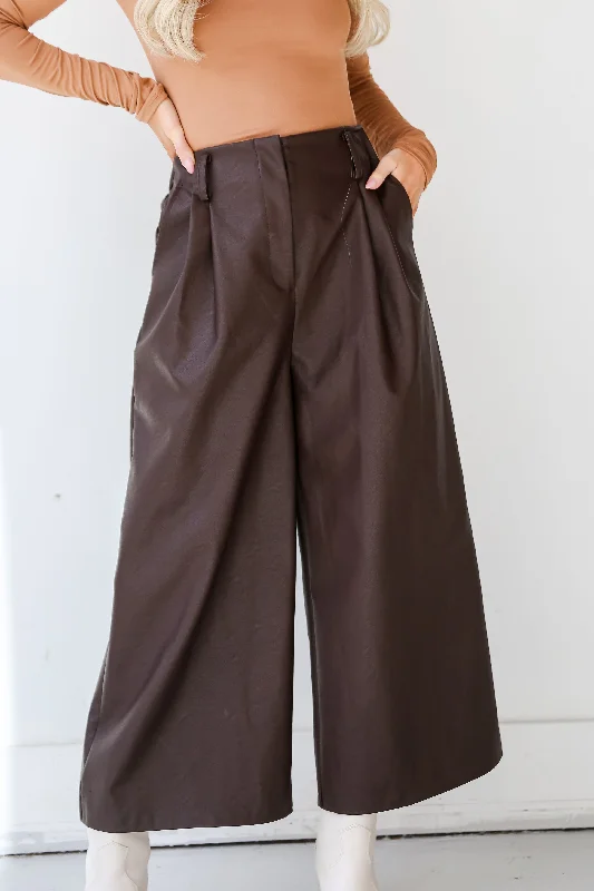 Stylish Women's Garments For Holidays Trend Leading Collection FINAL SALE - Exceptional Vision Brown Leather Culotte Pants