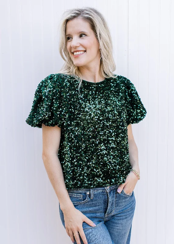 Weekend Exclusive Classic Clothes For Women Weekend Exclusive Emerald Sparkle Bow Top