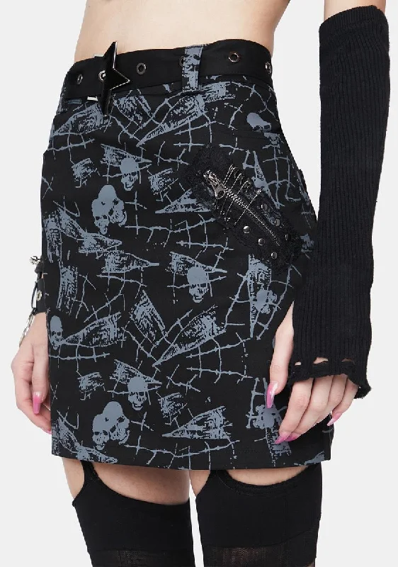 Formal Attire For Women Affordable Trendy Fashion Goth Skull Print Skirt