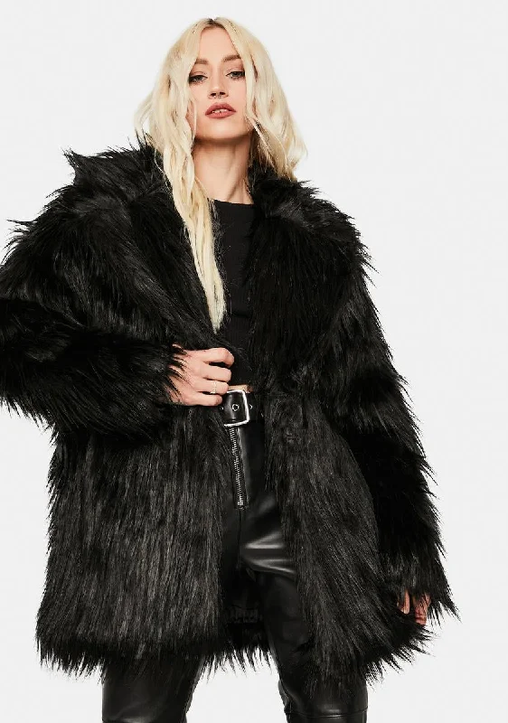 Women's Travel Apparel Enjoy Discount Shaggy Black Faux Fur Coat