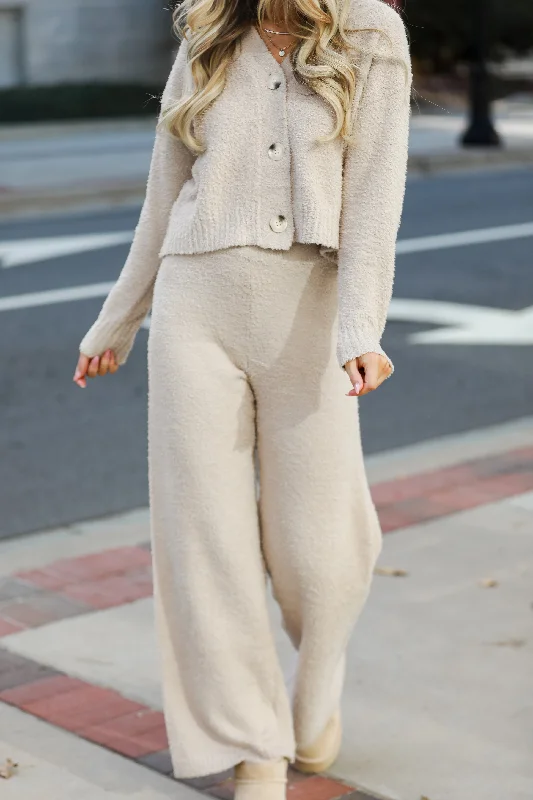 Women's Resort Garments Timeless Elegance Redefined FINAL SALE - Weekends At Home Taupe Fuzzy Knit Pants