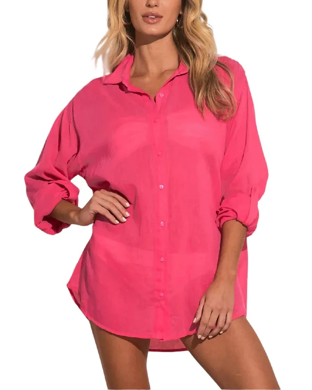 Women's High-Fashion Clothes Seasonal Style Discounts Button Down Graphic Cover Up In Hot Pink