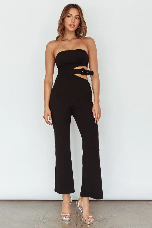 Women's Clothing For Work Refined Fashion Sale Glisten Cut-Out Buckle Waist Jumpsuit Black