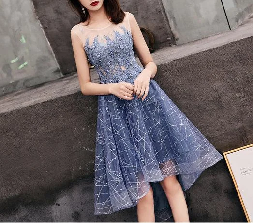 Women's Festive Attire Fashion Forward Femininity Blue Elegant Sequins Tea Length Summer Sleeveless Midi Dress