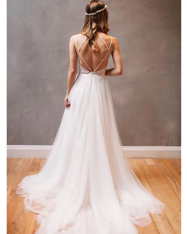 Modern Women's Clothes Boutique Styles Siaoryne WD0823 Sexy Spaghetti Straps Long Beach Wedding Dresses lace Boho Bridal Dresses