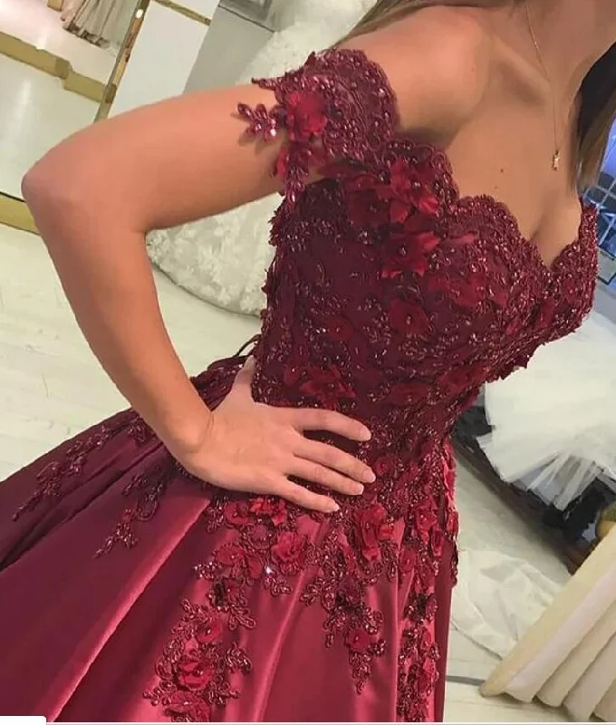 Women's Casual Wear Outfit Classy Style Discounts Wine Red /Navy Ball Gown Wedding Dress Prom Dresses with Lace Appliqued off the Shoulder 2022