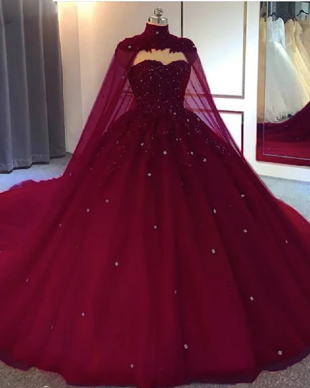 Stylish Women's Outfit Contemporary Fashion Sale Stunning Beading Ball Gown Wedding Dress with Cape Masquerade Dress Burgundy/Roayl Blue WD10121