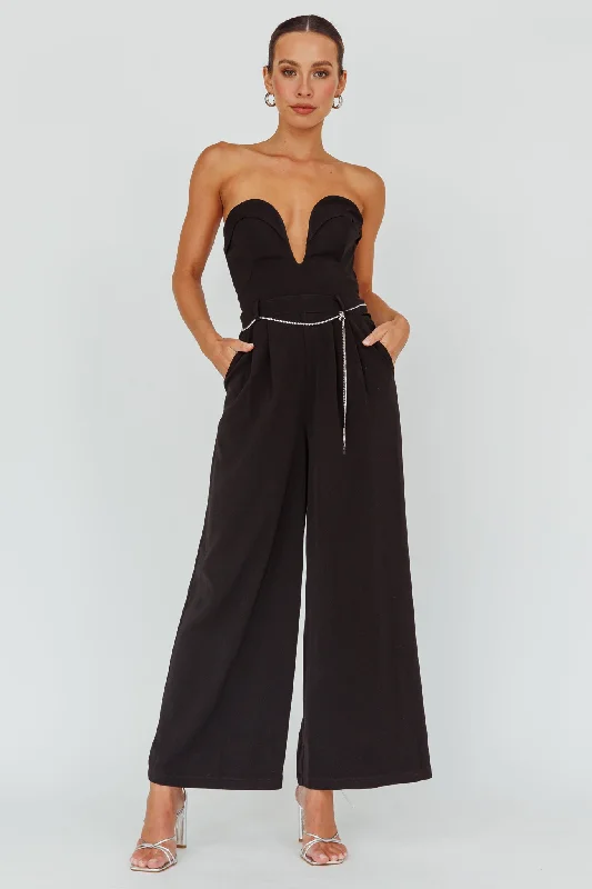 Comfortable Women's Clothing Exclusive Designer Style Deals Kayte Strapless Belted Waist Jumpsuit Black