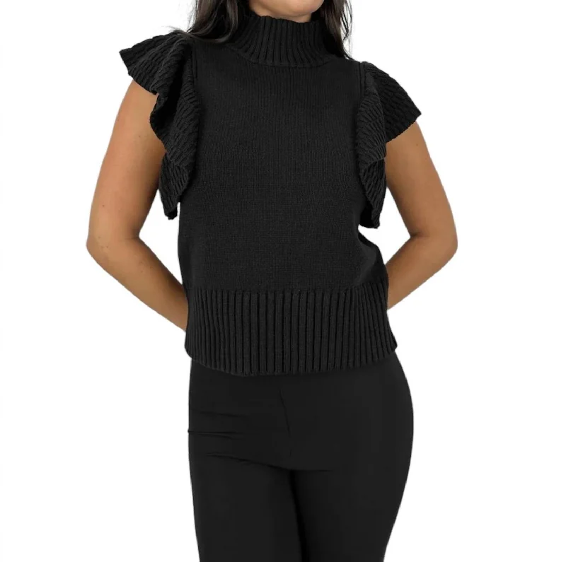 Women's Clothing For Casual Outings Style Redefined Mock Neck Flutter Sleeve Sweater In Black