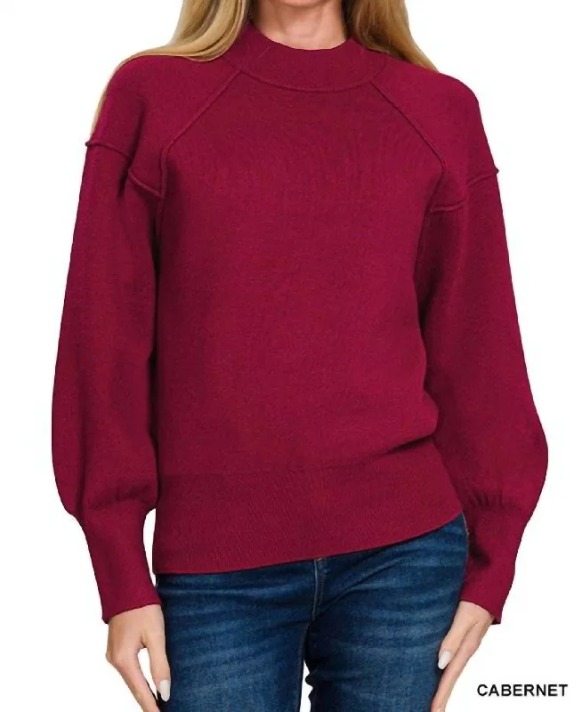 Plus-Size Women's Clothing Exclusive Discounts Elana Mock Neck Exposed Seam Sweater In Cabernet