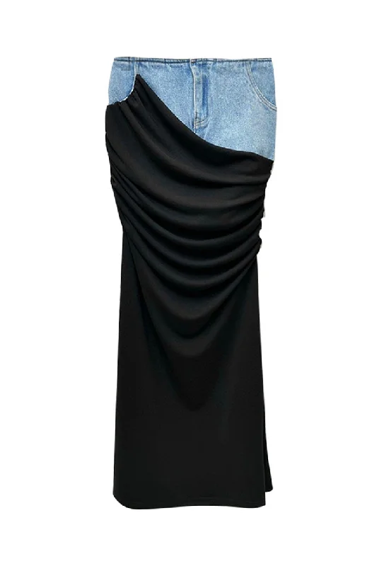 Women's Seasonal Attire Casual Yet Chic Sales Elegant High Waist Drape Ruched Bodycon Hybrid Denim Maxi Skirt