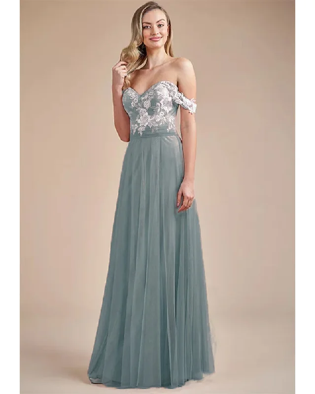 Casual Outfit For Women New Season Fashion Preview Sale Dusty  blue Bridesmaid Dress Long off the shoulder Maid of Honor Party Wedding Gown LP10803