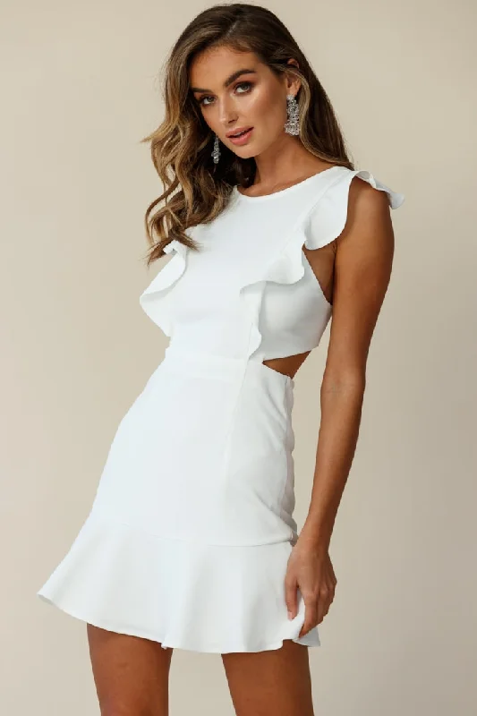 Women's Occasion Wear Clothing Urban Elegance Deals Jackie Wide Ruffle Hem Pinafore Dress White