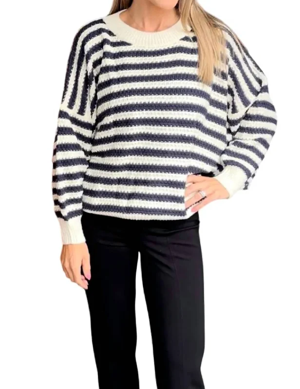 Women's Cozy Clothes Contemporary Casual Deals Striped Crochet Sweater In Navy