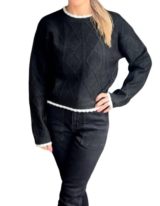 Women's Clothes For The Office Quick Grab Deals Cable Knit Cropped Sweater In Black