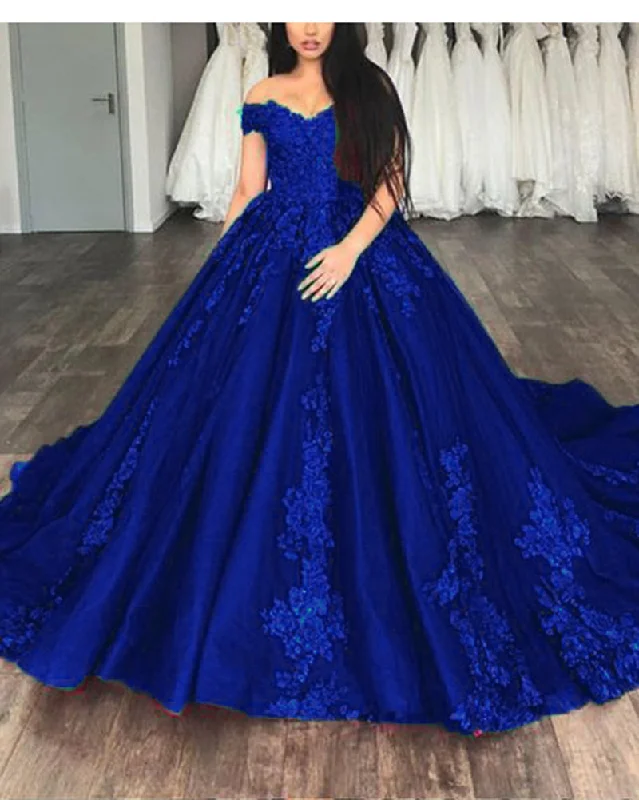 Women's Formal Clothes Break Fashion Norms Royal Blue Ball gown Lace Wedding Dresses Prom Reception Party Gown 2019 WD6312