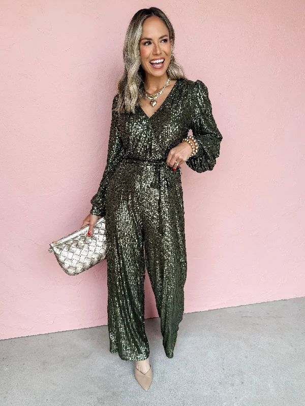 Women's Clothes And Apparel Exclusive Sale Midnight Glitz Sequin Jumpsuit-Olive