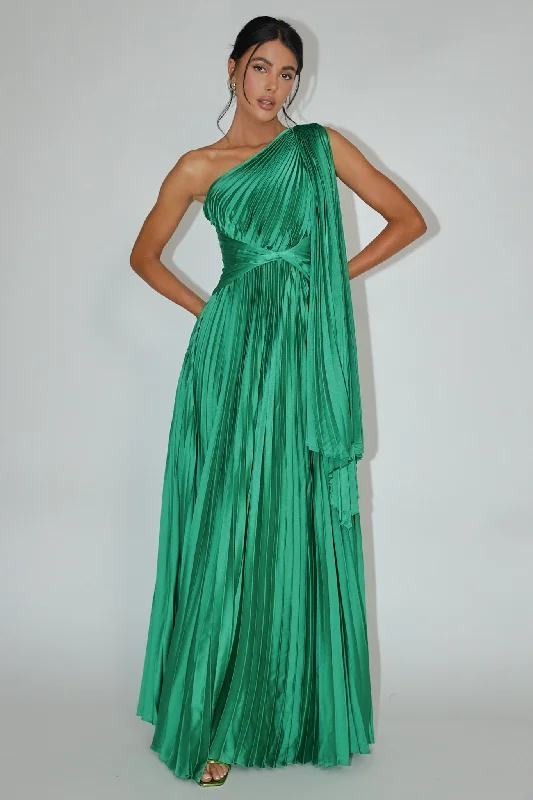 Women's Elegant Formal Outfit Popular Collection Laxmi Accordion Pleat Maxi Dress Kelly Green