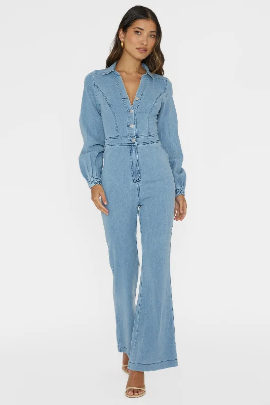 Casual Attire For Women Best Deals Of The Season Emilio Long Sleeve Jumpsuit Denim Blue