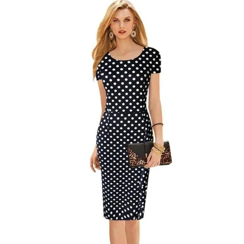 Women's Active Clothing Flash Sale Now Short Sleeve  Wear to Work Vintage Polka Dot  Pencil Midi Dress