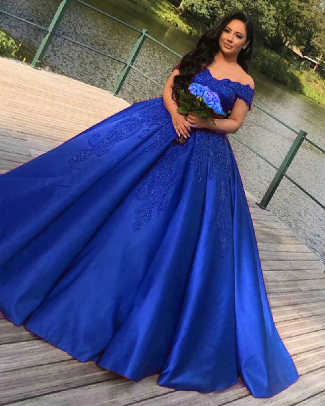 Women's Clothes For Special Occasions Athleisure Style Sale Elegant Off the Shoulder Lace Royal Blue Wedding Dress ball gown WD1119