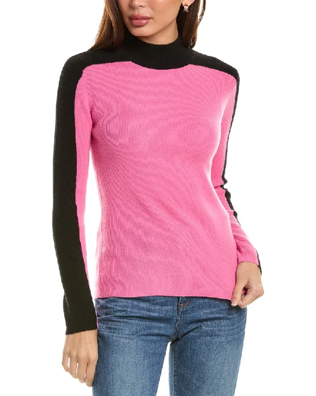 Women's Active Garments For Workouts Classic Elegance Sales Magaschoni Mock Neck Two-Tone Rib Cashmere Pullover